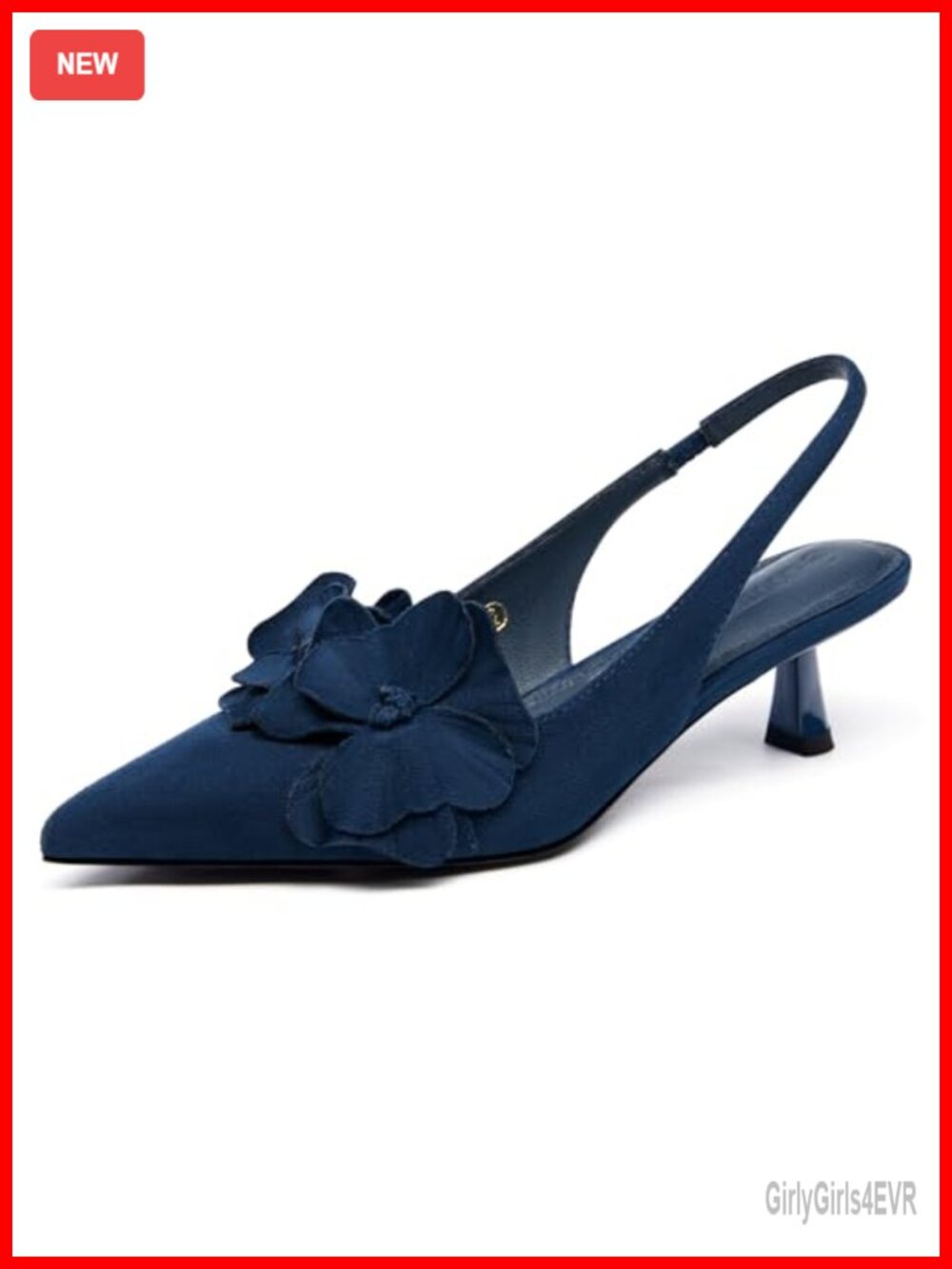 Coutgo Womens Slingback Kitten Heels Floral Closed Pointed Toe Pumps Wedding